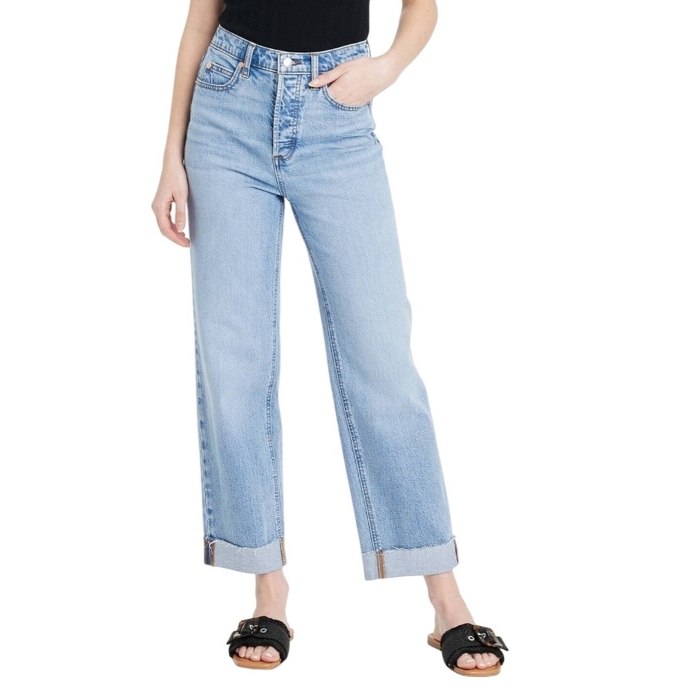 Universal Thread Womens Highest Rise Straight Ankle Cuffed Jeans Medium Wash 4